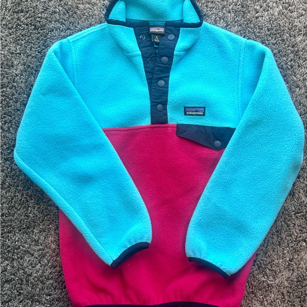 Patagonia Kids' Turquoise and Magenta Fleece Hoodie
